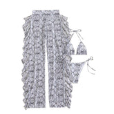 3-teilige Bademode mit Neckholder und Rüschennetz in Schlangenhautoptik zum Selbstbinden